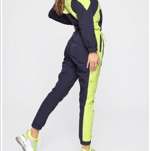 Fashion Nova Neon and Navy Jumpsuit